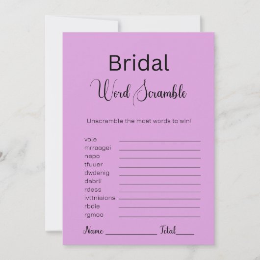 Invitation Jeu de mots mêlés mariage prune pourviolet (Devant)