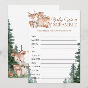 Invitation Jeu de mots mêlés pour Baby Shower Woodland