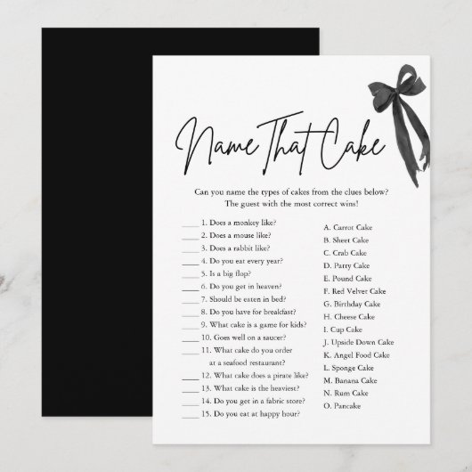 Invitation Jeu de Noces : Nommez ce Gâteau Black Bow (Devant / Derrière)