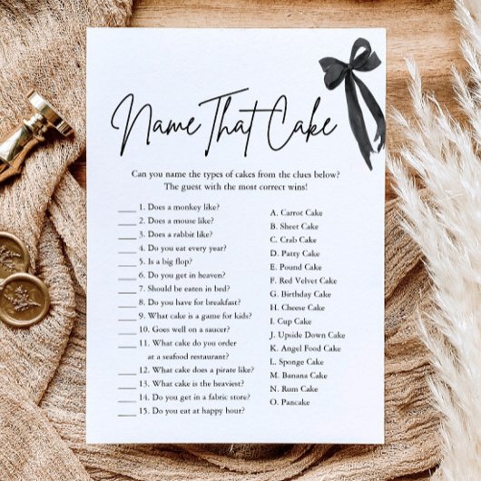 Invitation Jeu de Noces : Nommez ce Gâteau Black Bow