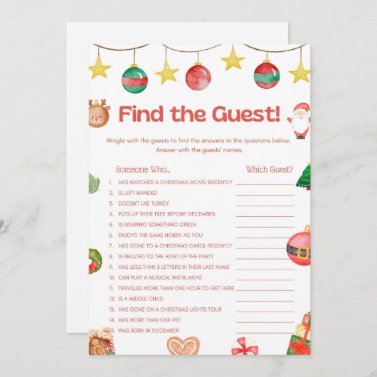 Invitation Jeu de Noël amusant - Pas modifiable - (Devant / Derrière)