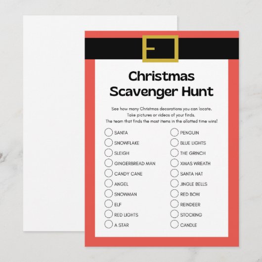 Invitation Jeu de Noël amusant - Pas modifiable - (Devant / Derrière)