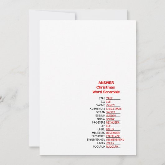 Invitation Jeu de Noël amusant - Pas modifiable - (Dos)