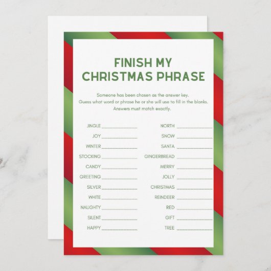 Invitation Jeu de Noël - Non modifiable - (Devant / Derrière)