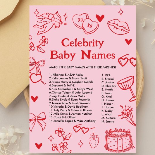 Invitation Jeu de Noms de Bébés Célébrités de la Saint-Valent
