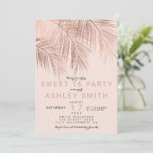 Invitation Jeu de palmier d'or rose faux moderne Sweet 16 (Debout devant)