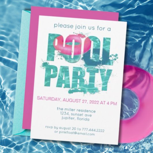 Invitation Jeu de partie de piscine rose turquoise