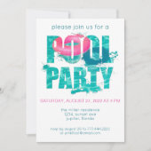 Invitation Jeu de partie de piscine rose turquoise (Devant)