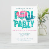 Invitation Jeu de partie de piscine rose turquoise (Debout devant)