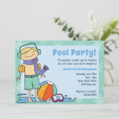 Invitation Jeu de piscine d'hiver Blonde Boy nage intérieure (Debout devant)
