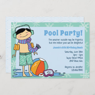 Invitation Jeu de piscine d'hiver Cheveux noirs Garçon nage i