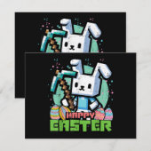 Invitation Jeu de pixels de lapin de Pâques heureux  (Devant / Derrière)