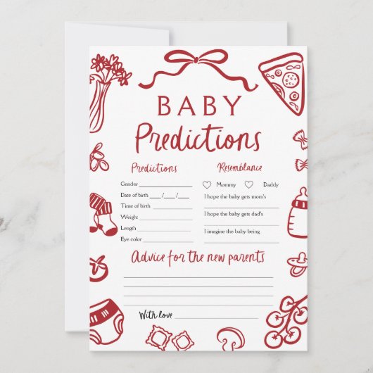 Invitation Jeu de prédiction pour bébé pizza italienne dessin (Devant)