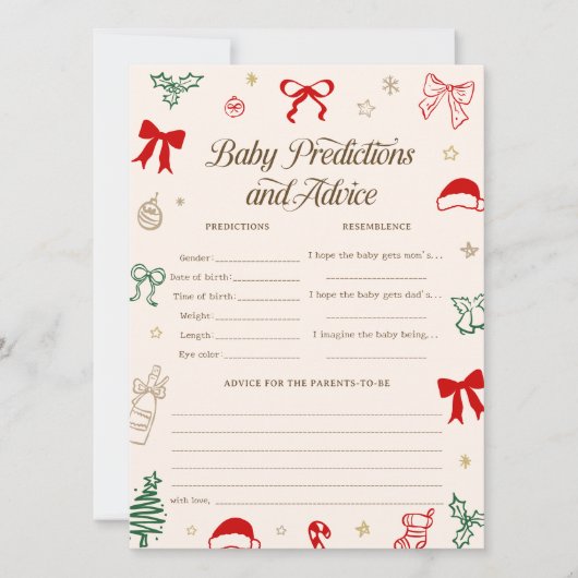 Invitation Jeu de prédictions de shower de bébé de Noël dessi (Devant)