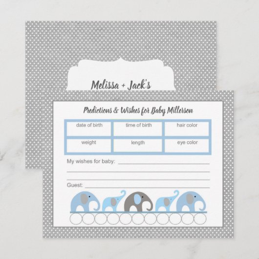 Invitation Jeu de prédictions du Baby shower des éléphants bl (Devant / Derrière)