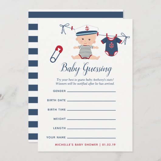 Invitation Jeu de prédictions pour bébé Shower Baby garçon na (Devant / Derrière)