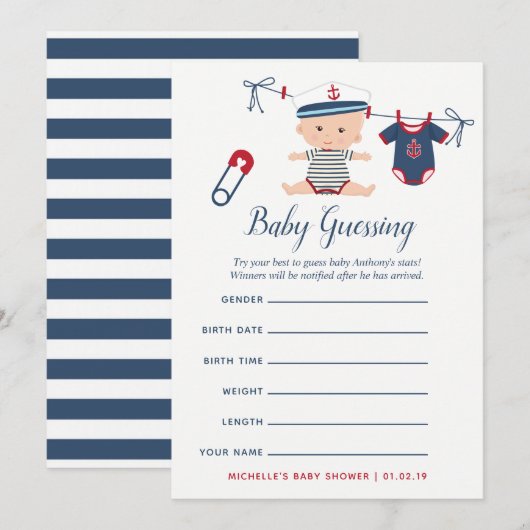 Invitation Jeu de prédictions pour bébé Shower pour garçon su (Devant / Derrière)