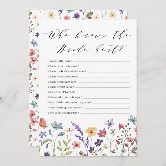 Invitation Jeu de Printemps Floral Été Qui Connaît le Mieux l (Devant / Derrière)