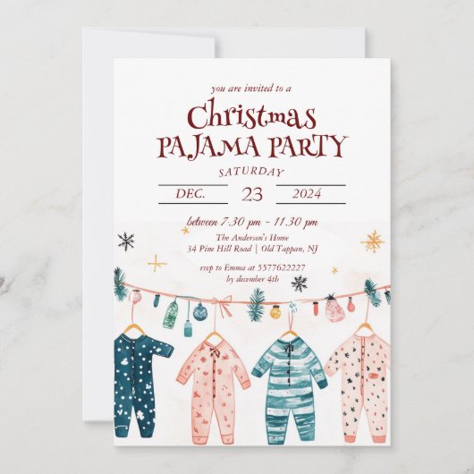 Invitation Jeu de pyjamas de Noël (Devant)
