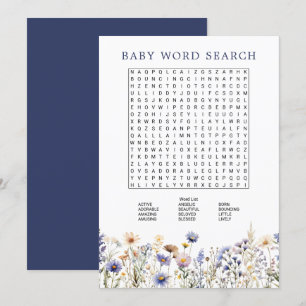 Invitation Jeu de recherche de mots pour Baby Shower Boho Blu