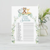 Invitation Jeu de rugissement de mots de Baby shower Woodland (Debout devant)