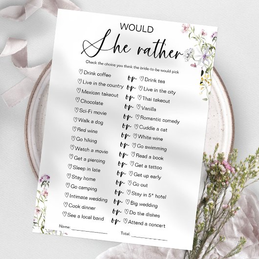 Invitation Jeu de Salle de Mariage 'Préfèrerait-Elle' 