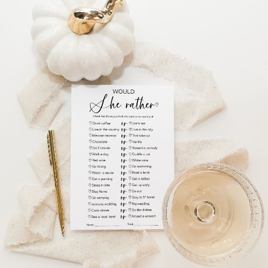 Invitation Jeu de Salle de Mariée 'Préfèrerait-Elle'