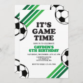 Invitation Jeu de soccer Heure Green Stripes Anniversaire (Devant / Derrière)