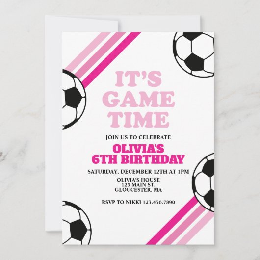 Invitation Jeu de soccer Heure Pink Striday (Devant)