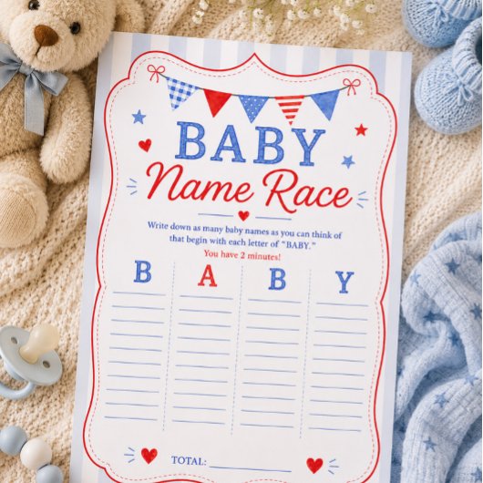 Invitation Jeu de société de course de noms de bébé