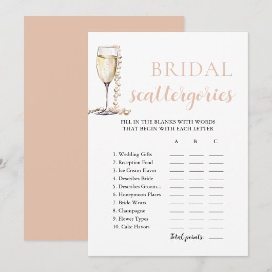 Invitation Jeu de société Mariage Perles d'Or et Prosecco (Devant / Derrière)