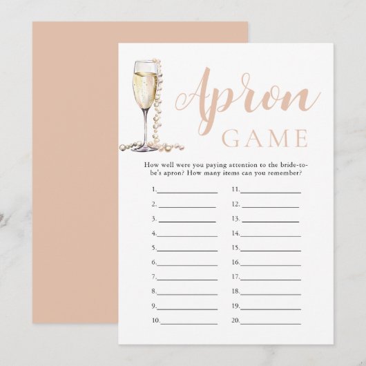 Invitation Jeu de tablier de fête prénuptiale Perles d'or et (Devant / Derrière)