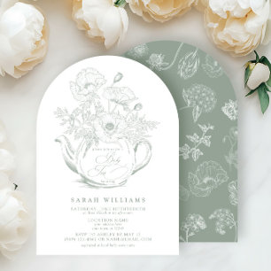 Invitation Jeu de thé bébé vintage Douche Floral Sage Vert