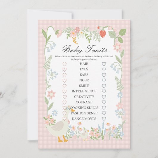 Invitation Jeu de traits de bébé à carreaux floraux d'oie sot (Devant)