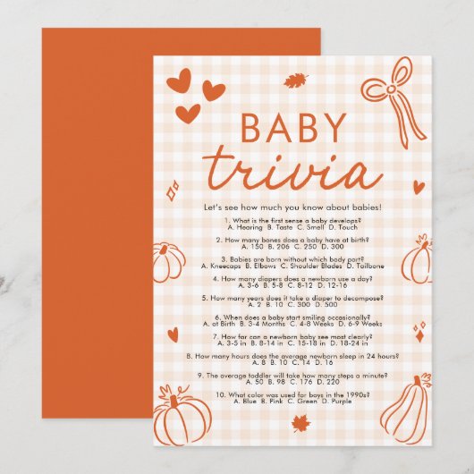 Invitation Jeu de trivia pour bébé à la douche de bébé Citrou (Devant / Derrière)