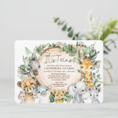 Invitation Jeu de verdure Jungle Animaux Jumeaux Baby shower (Debout devant)