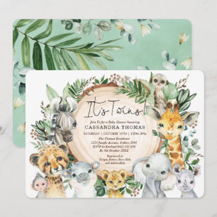 Invitation Jeu de verdure Jungle Animaux Jumeaux Baby shower