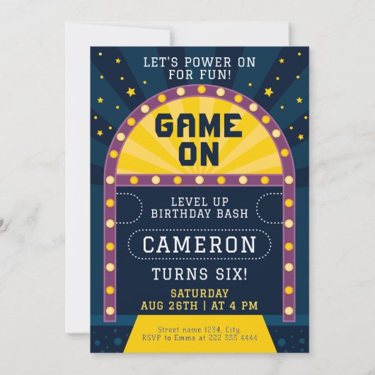 Invitation Jeu Début Arcade Anniversaire (Devant)