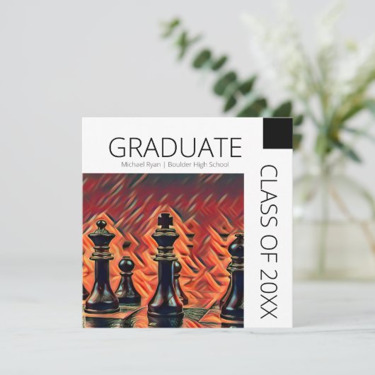 Invitation Jeu d'échecs blanc moderne noir (Debout devant)