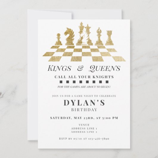 Invitation Jeu d'échecs Nuit Appelez Vos Chevaliers Gold Anni (Devant)