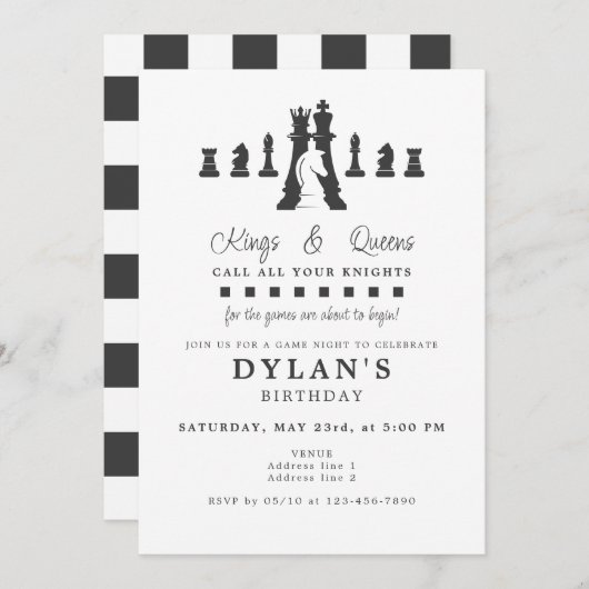 Invitation Jeu d'échecs Nuit N'importe quel âge Anniversaire (Devant / Derrière)