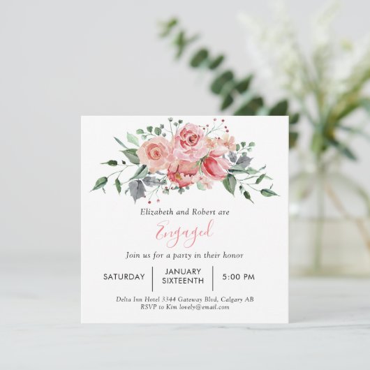 Invitation Jeu d'engagement Blush Rose Script Floral (Debout devant)