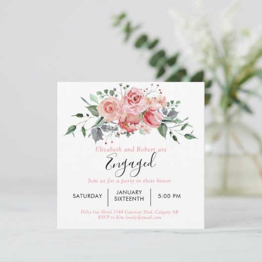 Invitation Jeu d'engagement Blush Rose Script Floral (Debout devant)