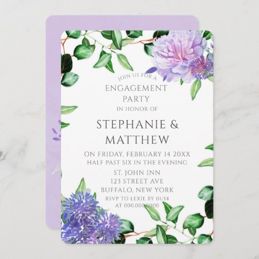 Invitation Jeu d'engagement de lavande violette Hydrangeas (Devant / Derrière)