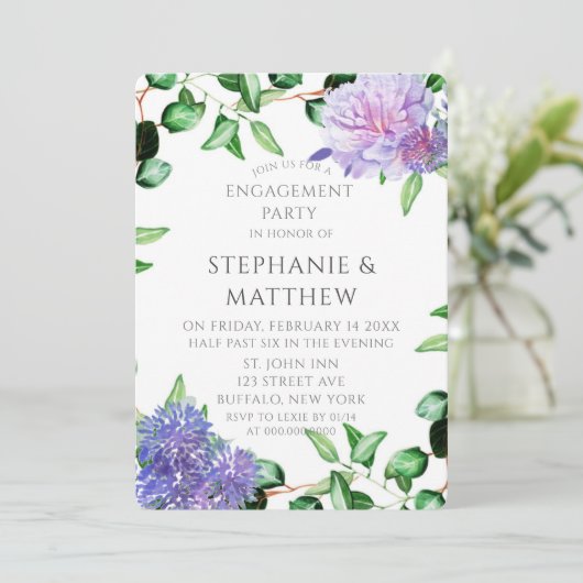 Invitation Jeu d'engagement de lavande violette Hydrangeas (Debout devant)