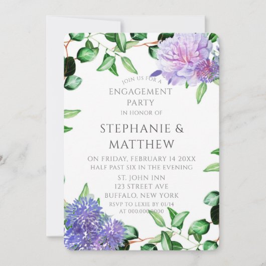 Invitation Jeu d'engagement de lavande violette Hydrangeas (Devant)