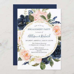 Invitation Jeu d'engagement élégant en or bleu marine rose pâ