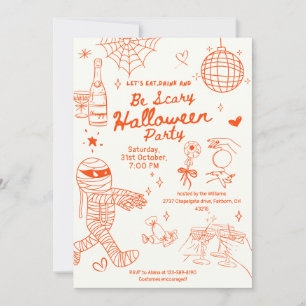 Invitation Jeu d'Halloween avec Doodle à main lunaire