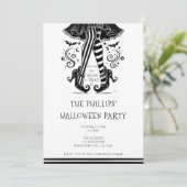 Invitation Jeu d'Halloween blanc et noir (Debout devant)