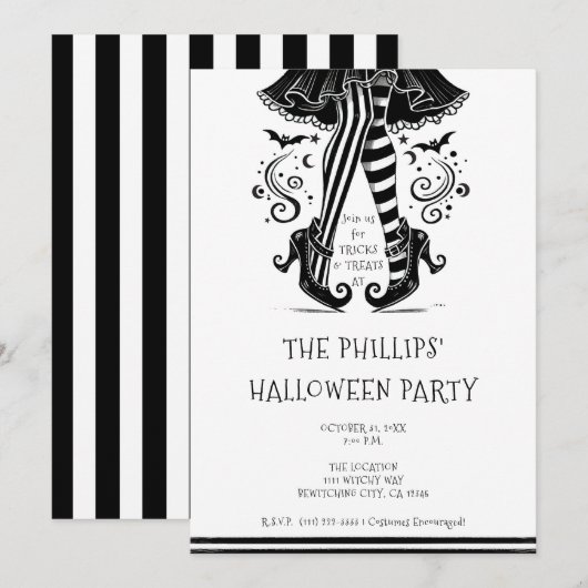 Invitation Jeu d'Halloween blanc et noir (Devant / Derrière)